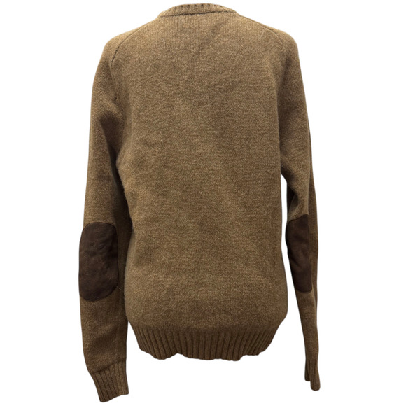 Ralph Lauren Rugby Cable Suede-Patch Knit Wool Pullover Sweater Brown Size Med - Picture 2 of 8